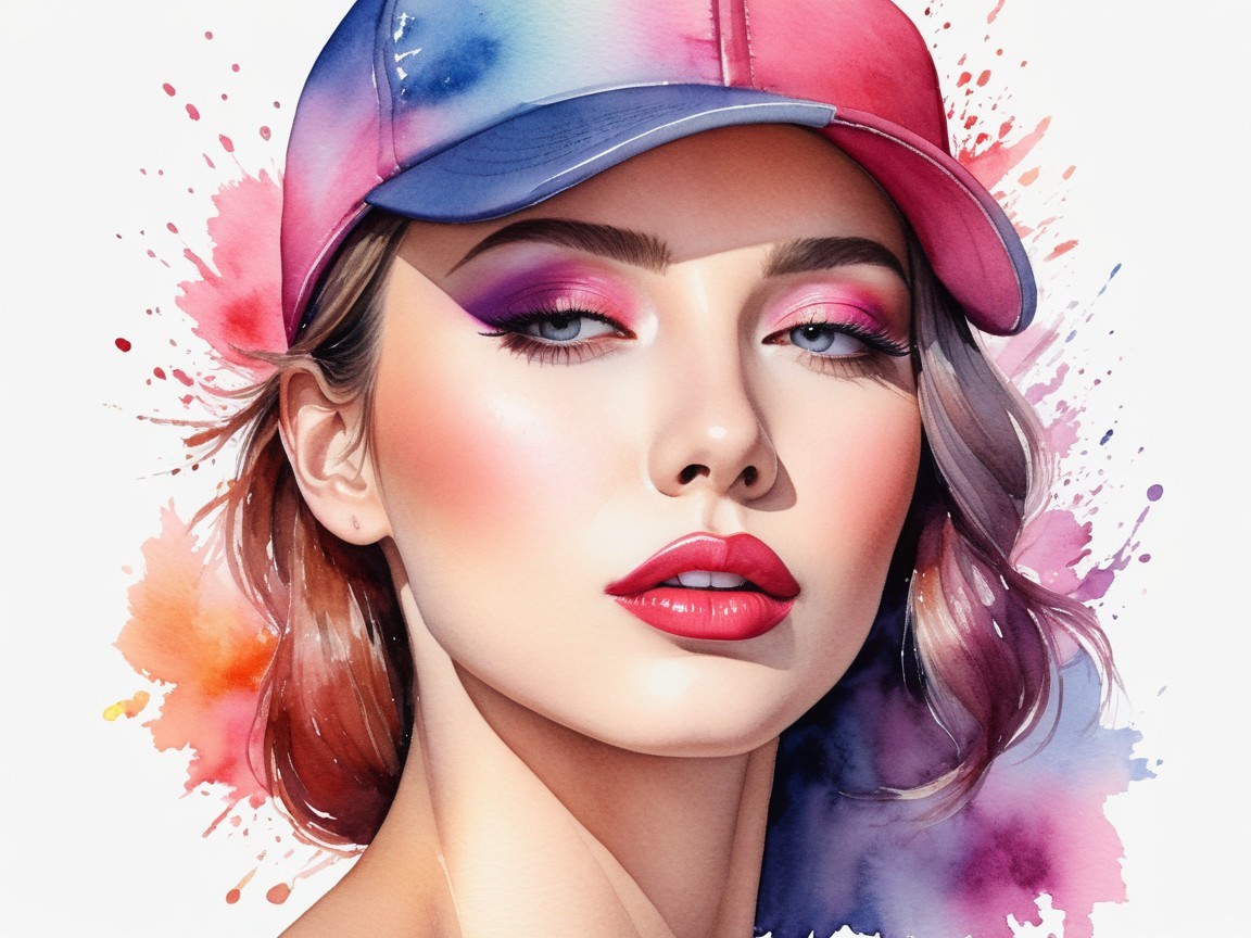 Portrait of a Young Woman with Colorful Cap and Makeup
