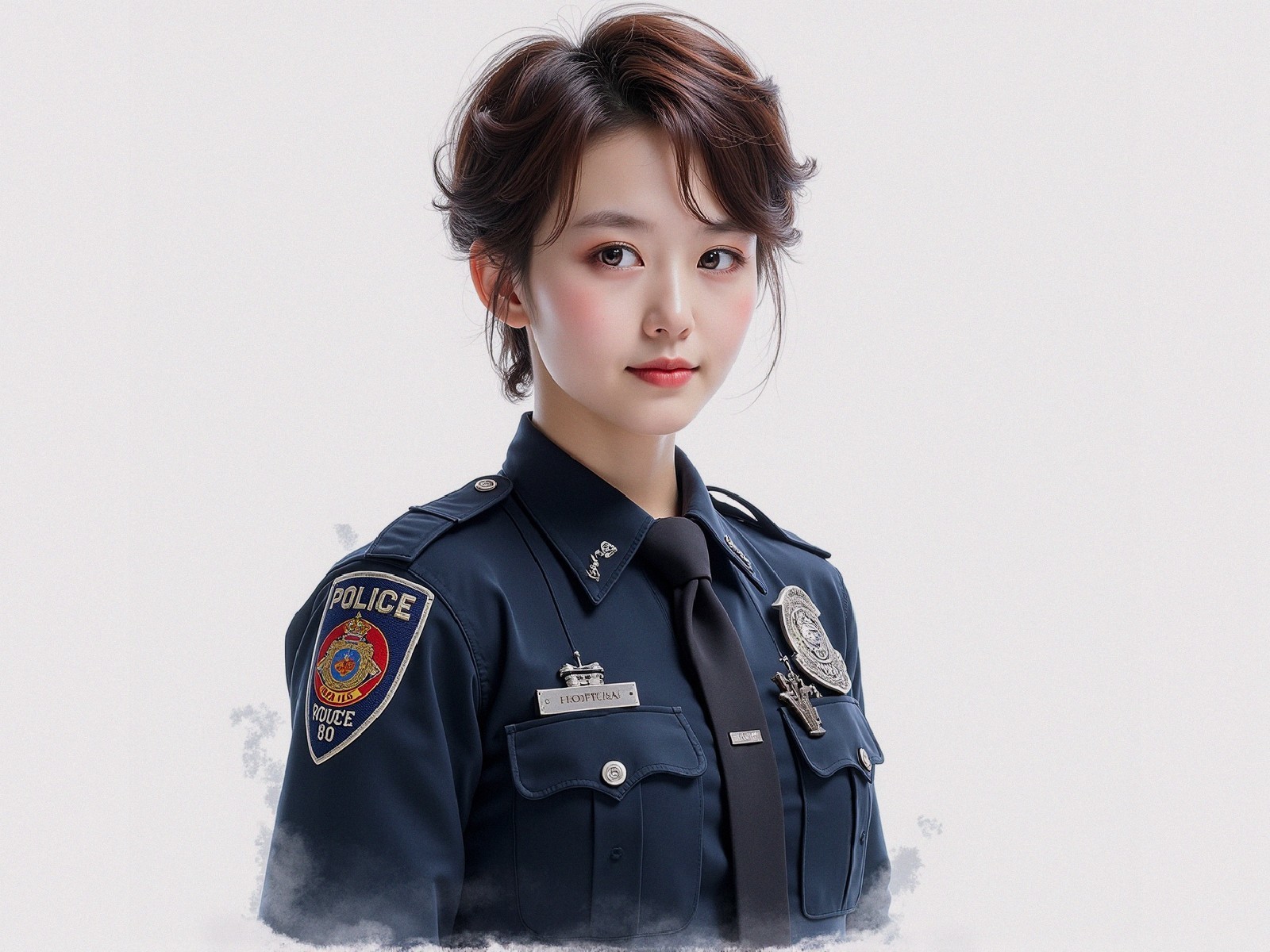 Young Female Police Officer in Dark Blue Uniform