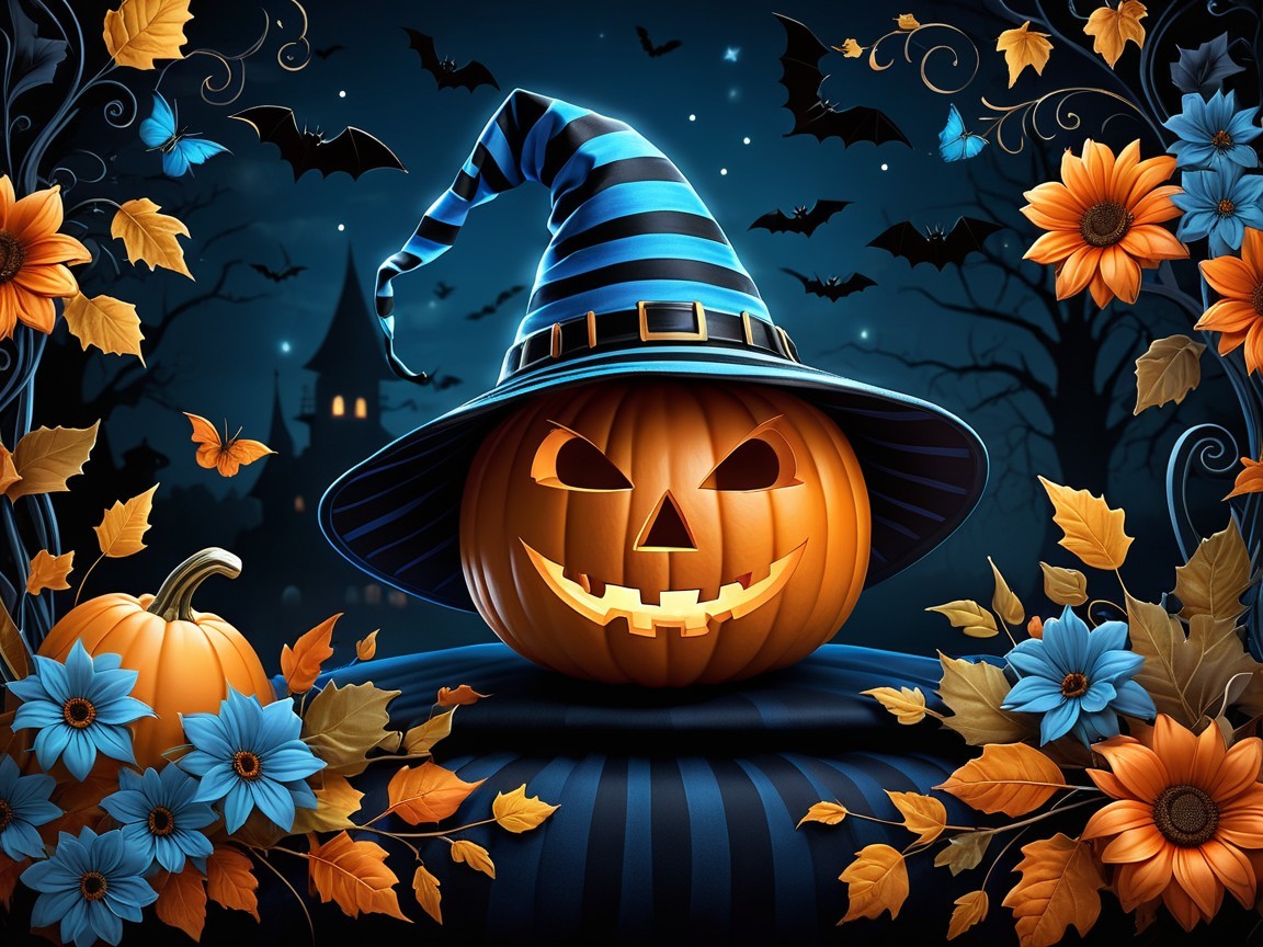 Vibrant Halloween Scene with Jack-o'-Lantern and Castle