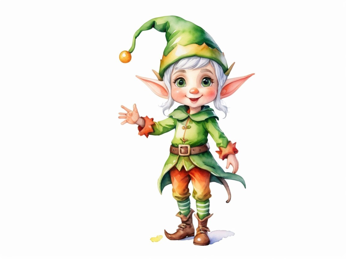 Cheerful Elf in Vibrant Green Tunic and Playful Hat