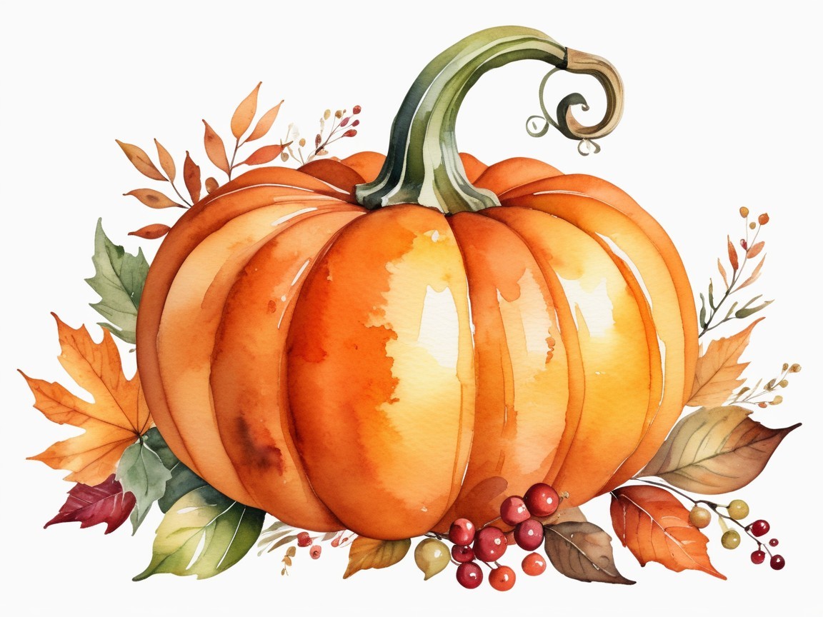 Vibrant Watercolor Illustration of Autumn Pumpkin