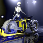 Futuristic Motorcycle with Stylish Figure in Dim Lighting
