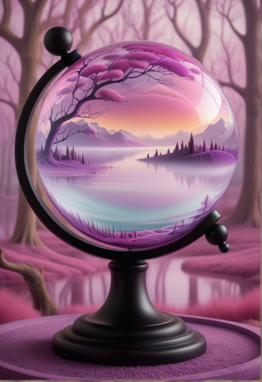 Serene Globe with Pink Landscape and Dreamy Sunset
