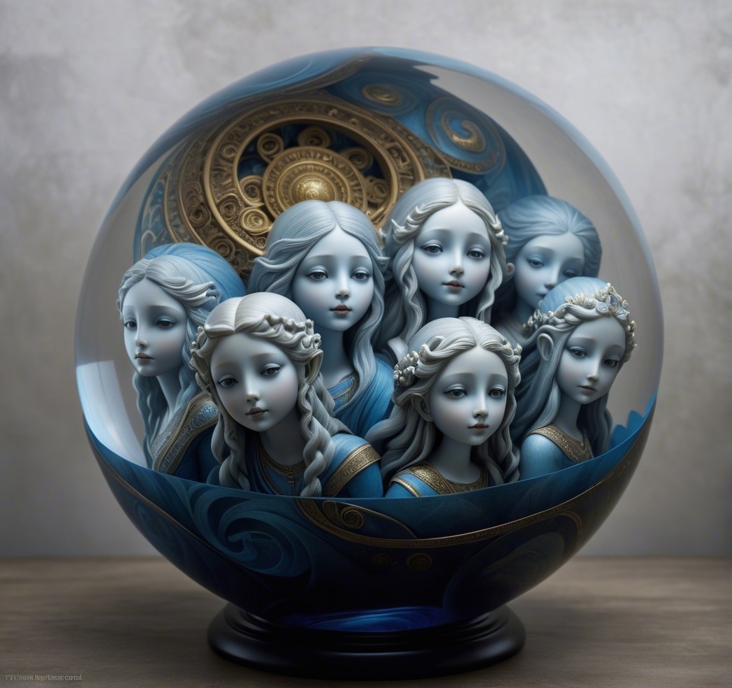 Translucent Glass Sphere with Ethereal Figures and Patterns