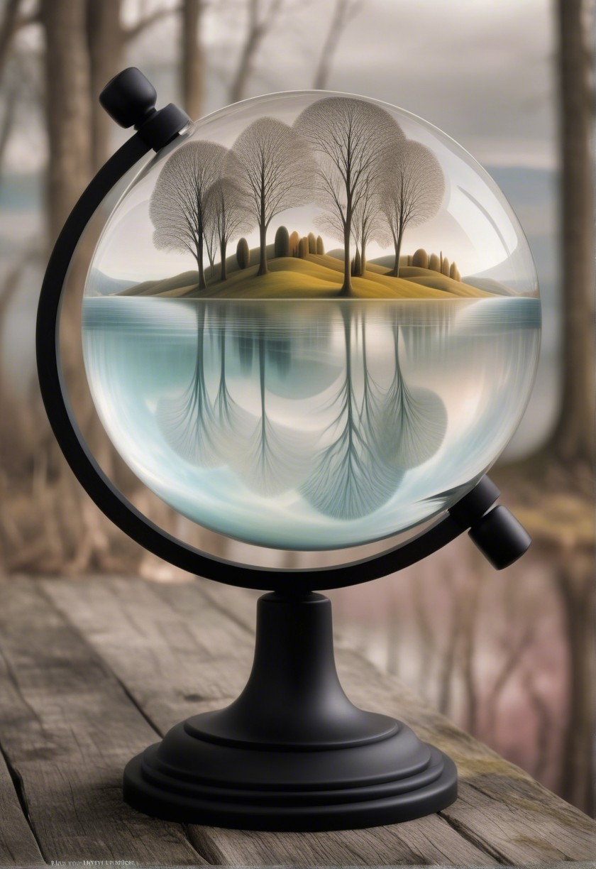 Glass Globe with Serene Landscape and Black Stand