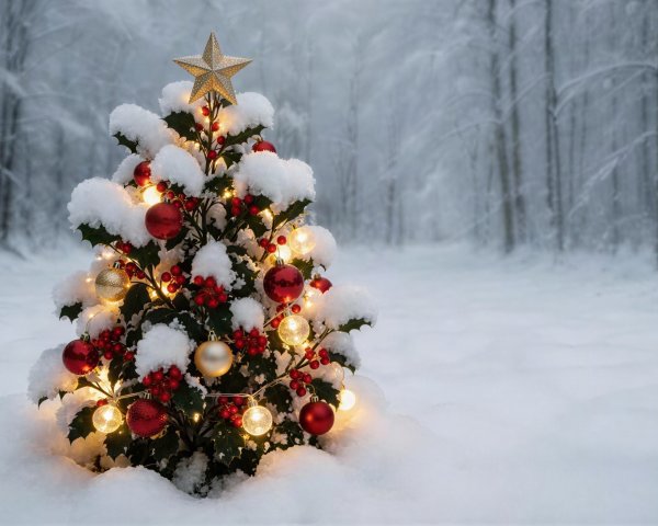 Christmas tree in a snow-covered forest setting