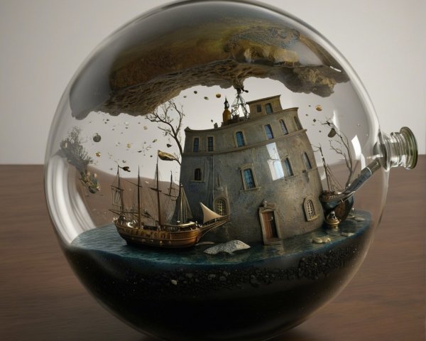 Miniature Scene in Glass Orb with Vintage Ships