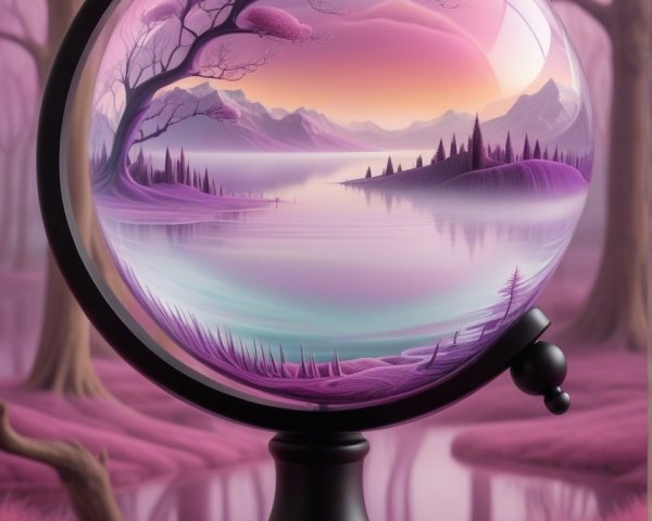 Serene Globe with Pink Landscape and Dreamy Sunset