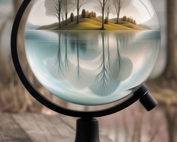 Glass Globe with Serene Landscape and Black Stand