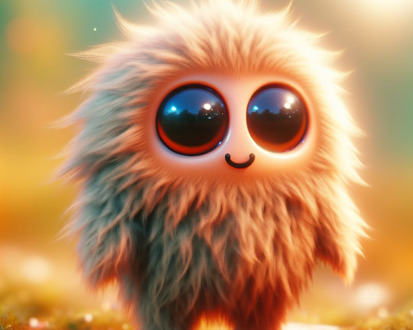 Fluffy Round Creature in a Sunlit Whimsical Setting