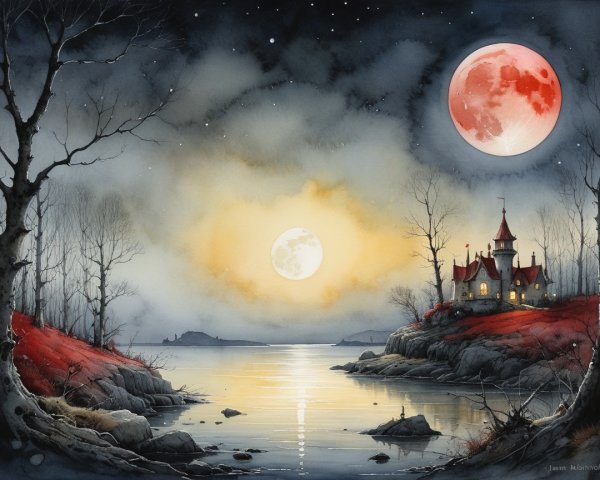 Mystical Landscape with Serene Lake and Castle