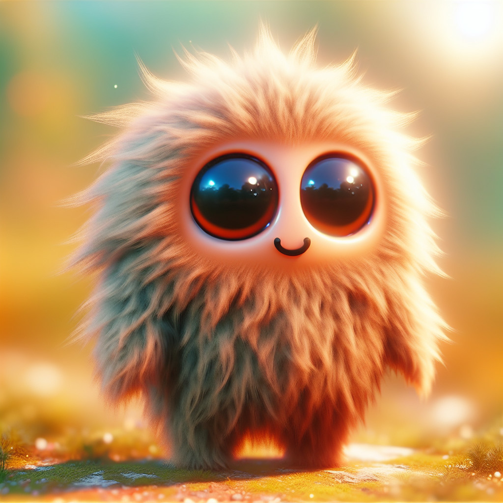Fluffy Round Creature in a Sunlit Whimsical Setting
