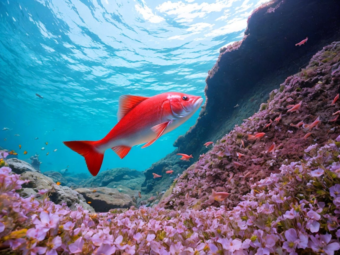 Vibrant Red Fish in a Colorful Underwater Landscape