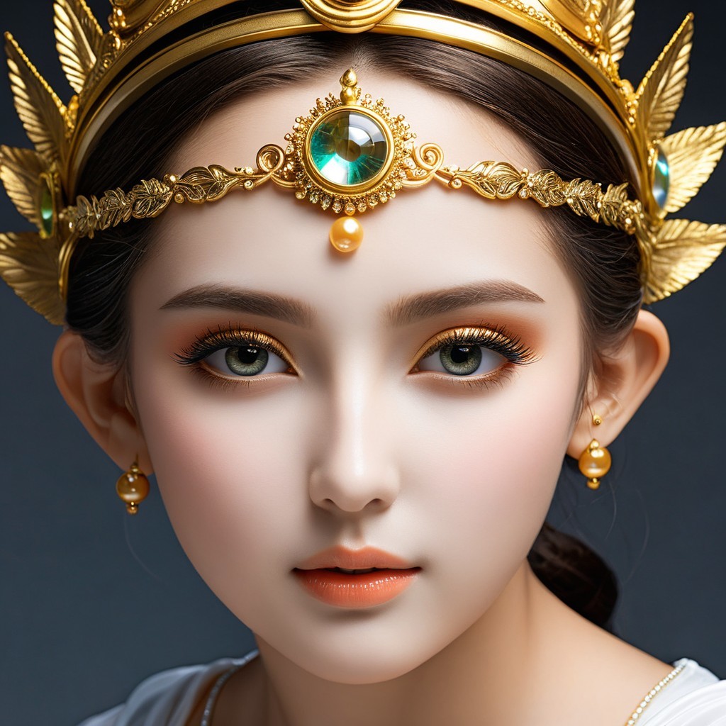 Young Woman with Golden Crown and Elegant Features