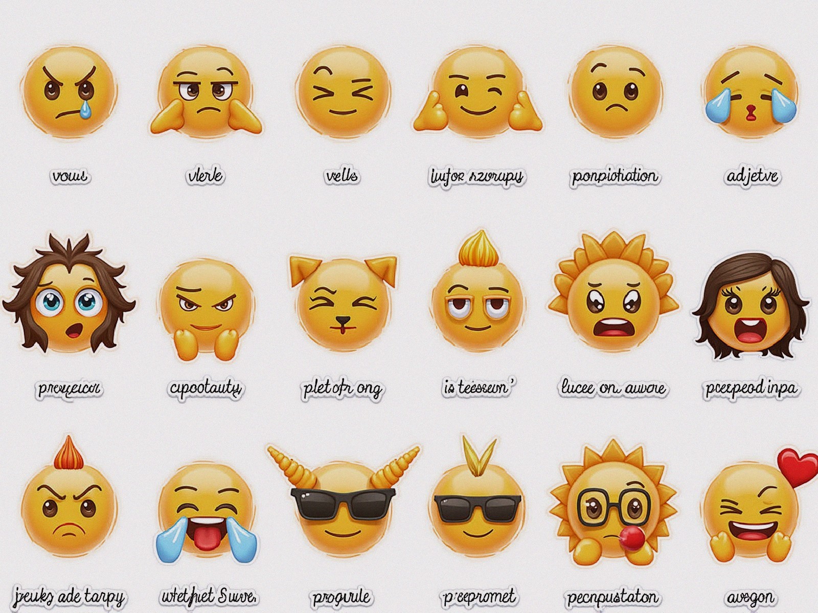 Grid of Emojis Expressing Various Emotions and Concepts