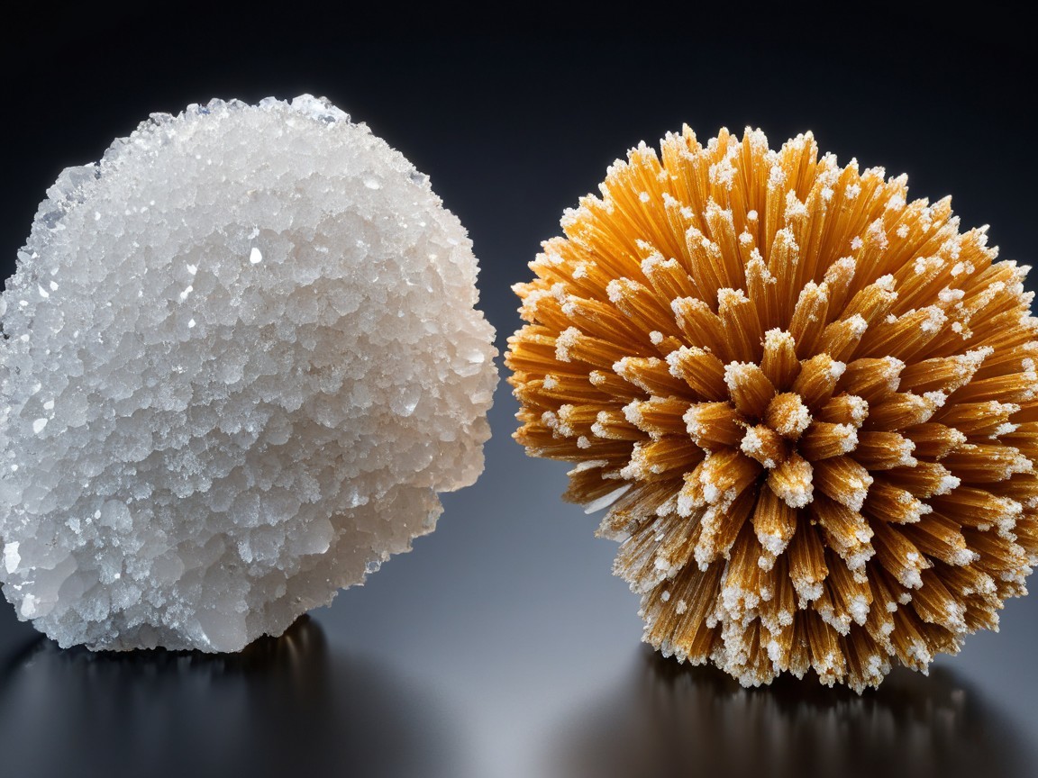 Distinct Crystal Formations: White Cluster and Golden-Brown