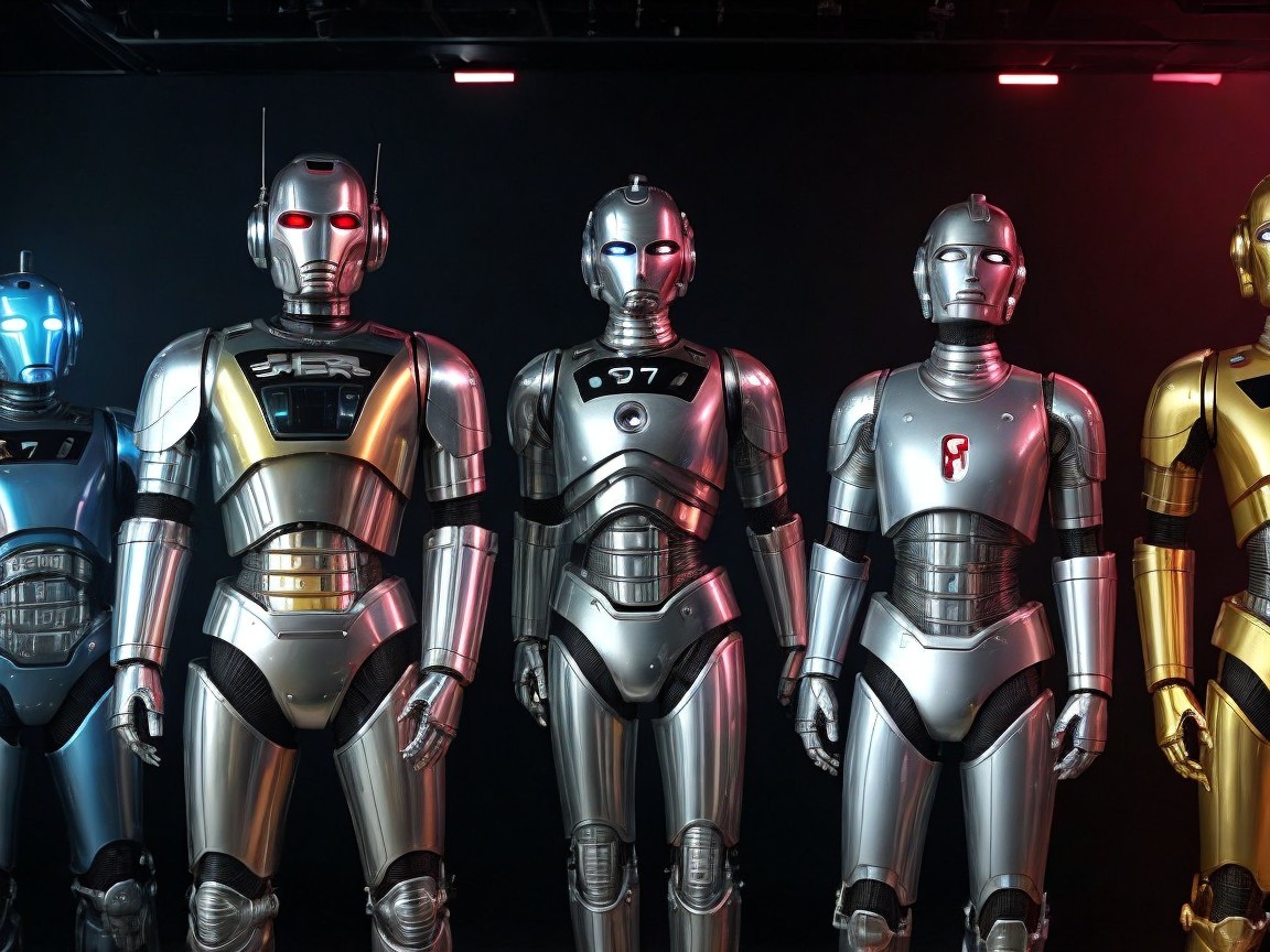 Futuristic Robots Displayed Against Dark Backdrop