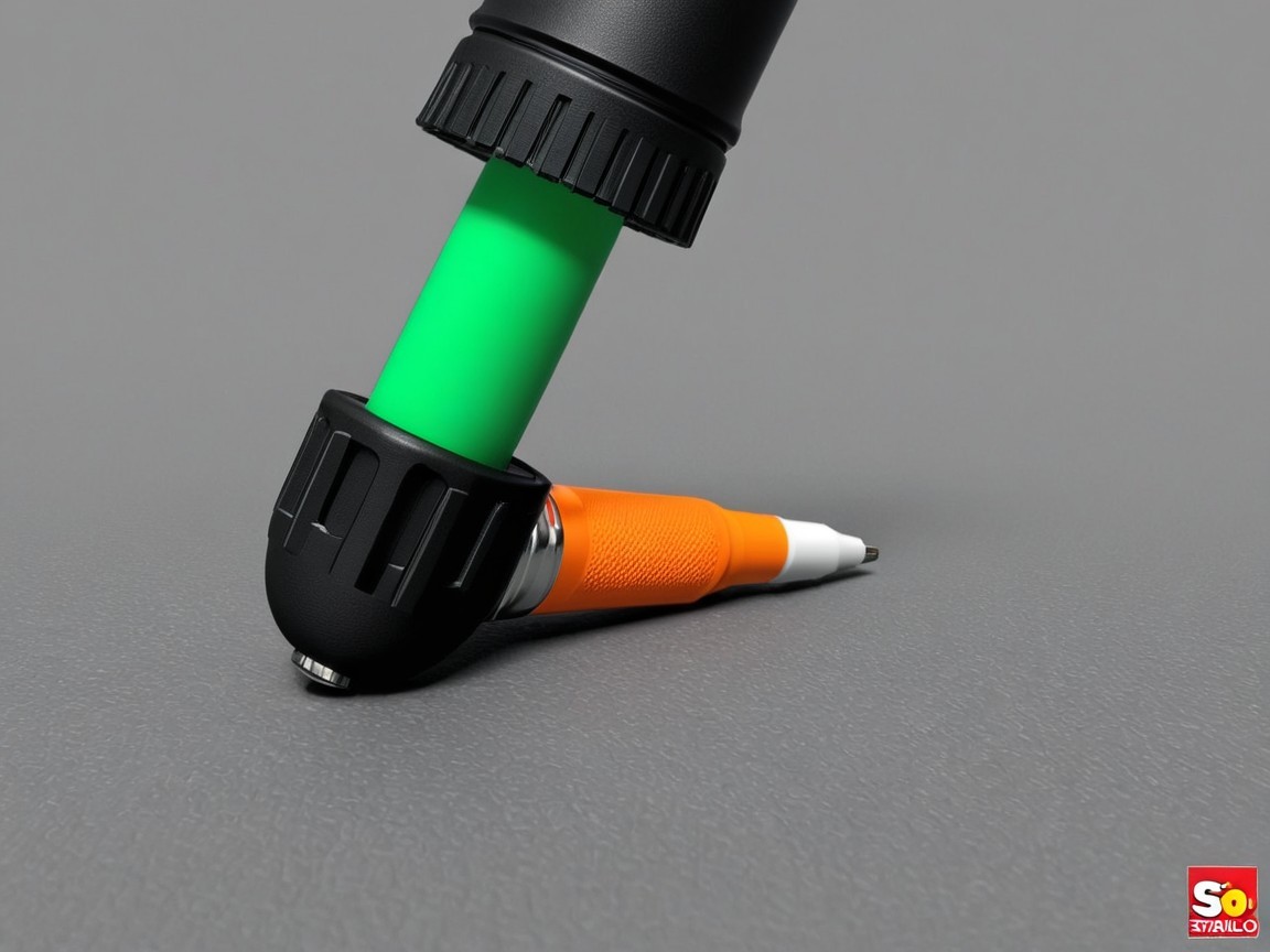 Close-Up of Green and Orange Markers with Mechanical Arm