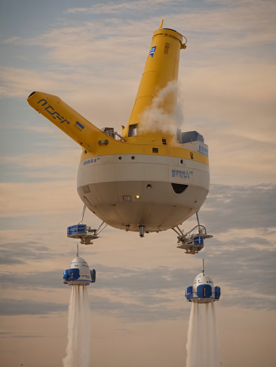 Vertical Takeoff and Landing Craft Test Flight with Thruster Exhaust Plumes