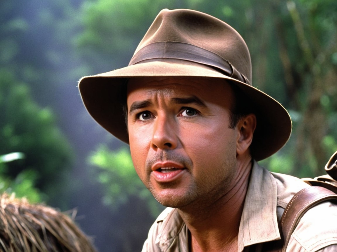 Man in Safari Hat Amidst Lush Greenery Exploring Jungle