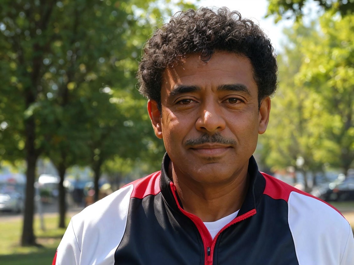 Man in Sporty Jacket in Serene Park Setting
