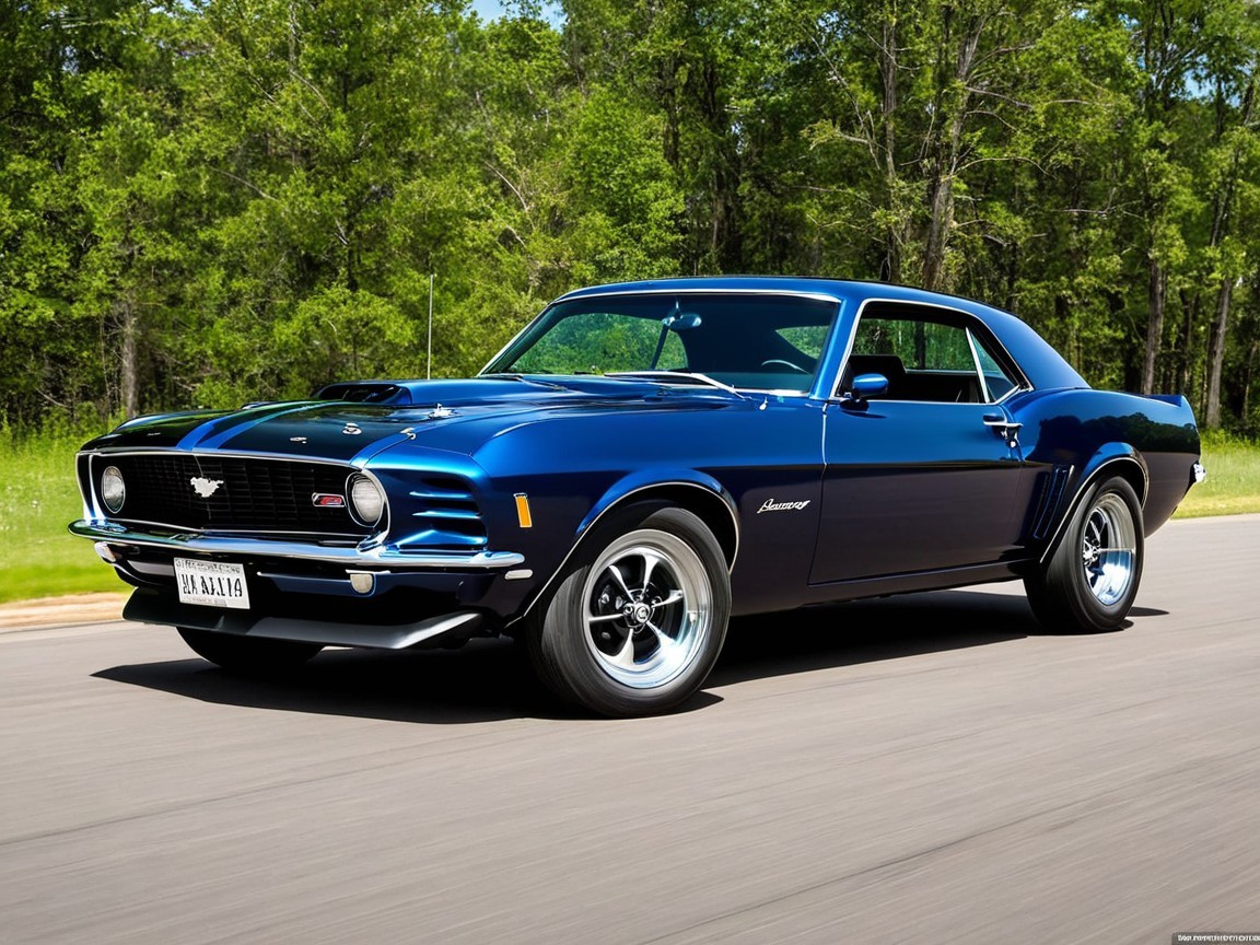 1970 Blue Muscle Car on Scenic Roadway