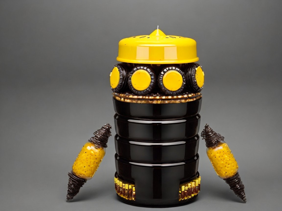 Whimsical Robot-Inspired Glossy Black Ceramic Container