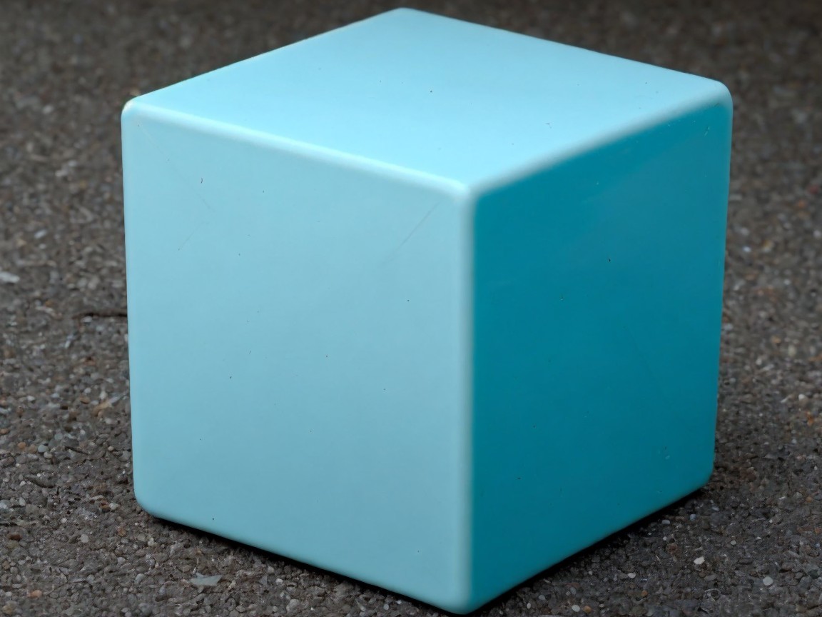 Glossy Turquoise Cube on Textured Gray Surface