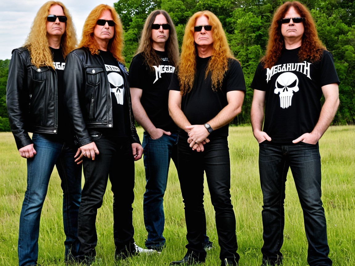 Rock Band in Black Leather Jackets in Green Field