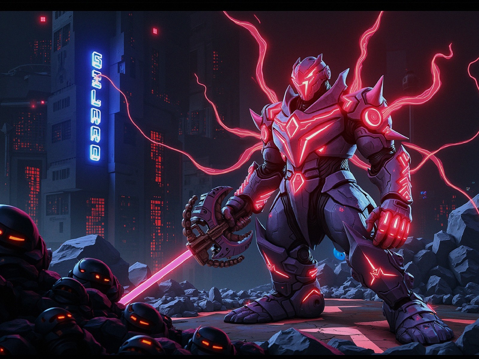 Cybernetic Warrior in Dystopian Cyberpunk Setting