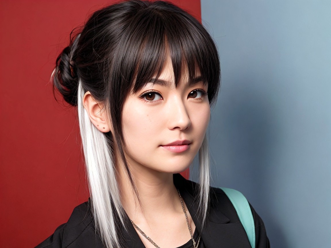 Young woman with stylish features and artistic background