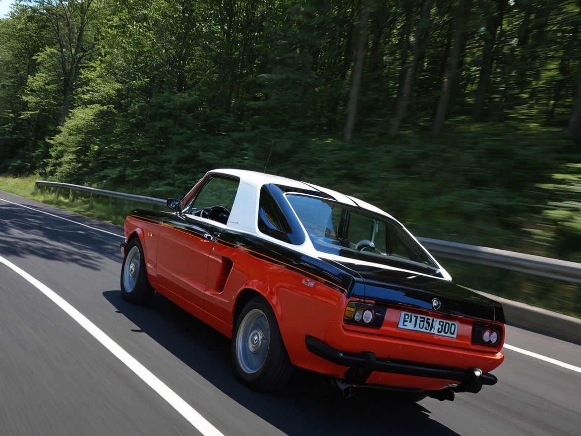 Classic Black and Orange Coupe on Scenic Road