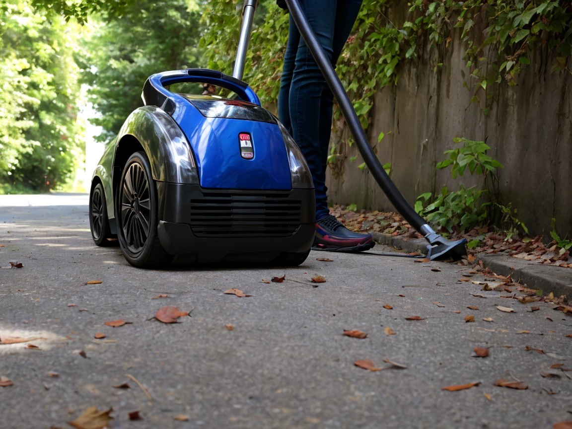Outdoor Vacuum Cleaner in Lush Greenery Setting