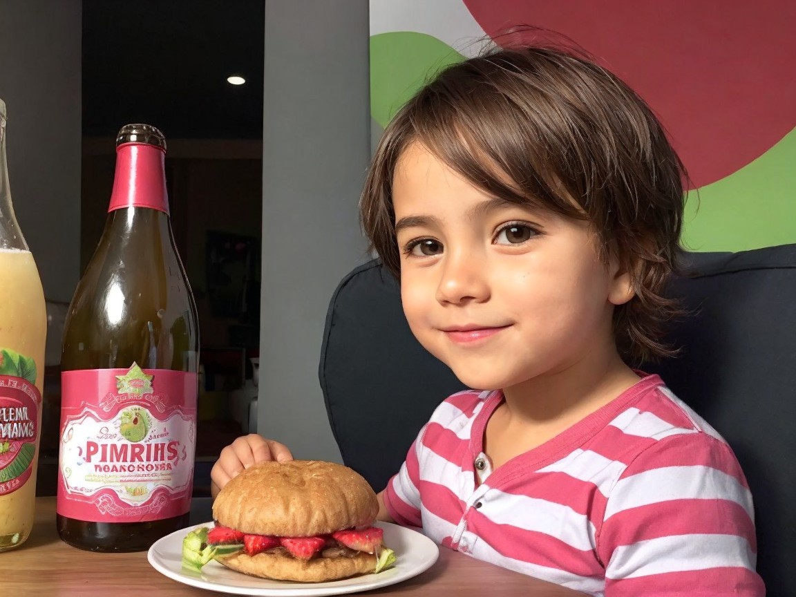 Young Child Smiling with Colorful Sandwich at Table