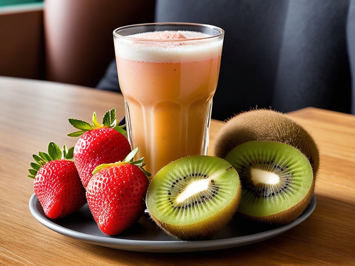 Vibrant Smoothie with Fresh Fruits on Wooden Table