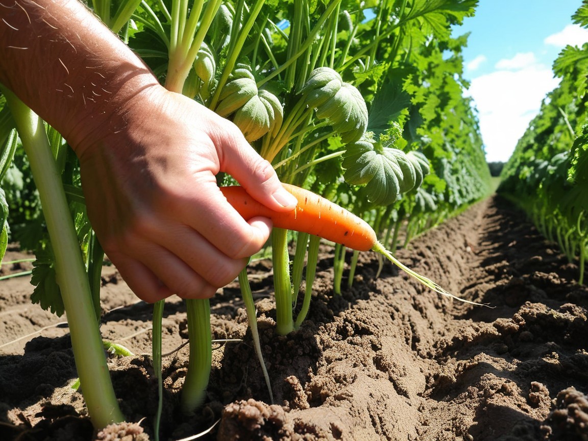Vibrant Carrot Harvested from Vegetable Garden Soil