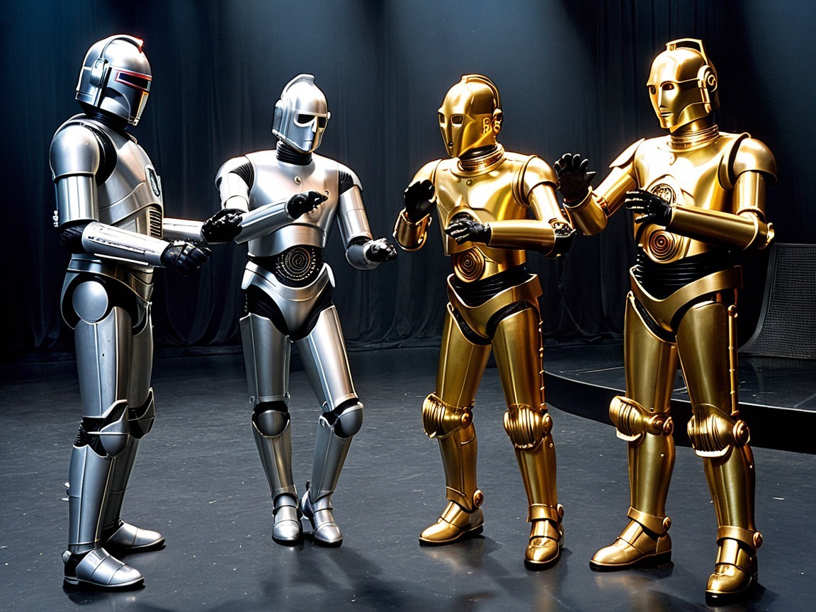 Humanoid Robots in Dynamic Conversation on Stage