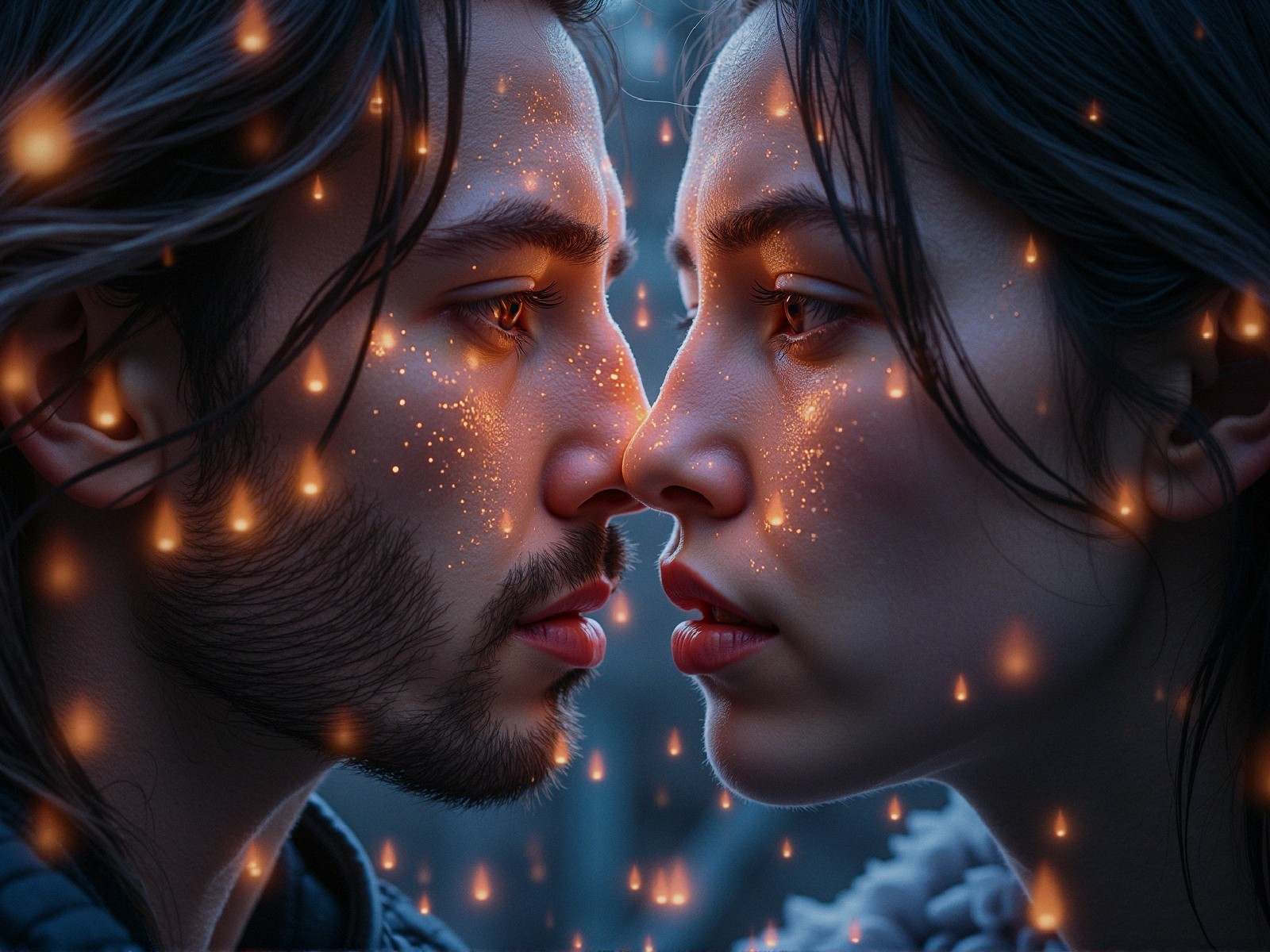 Close-Up Portrait of a Couple with Ethereal Lighting