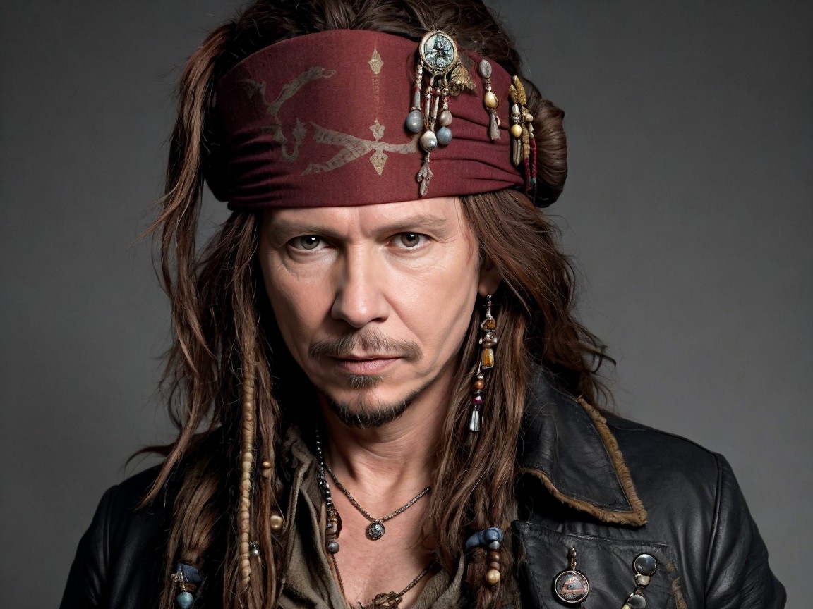 Rugged Character with Long Hair in Pirate-Inspired Style