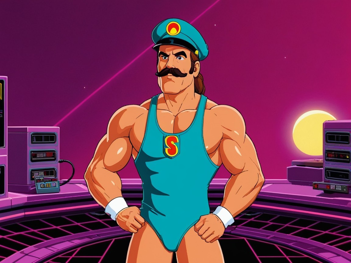 Muscular Animated Character in Teal Wrestling Singlet