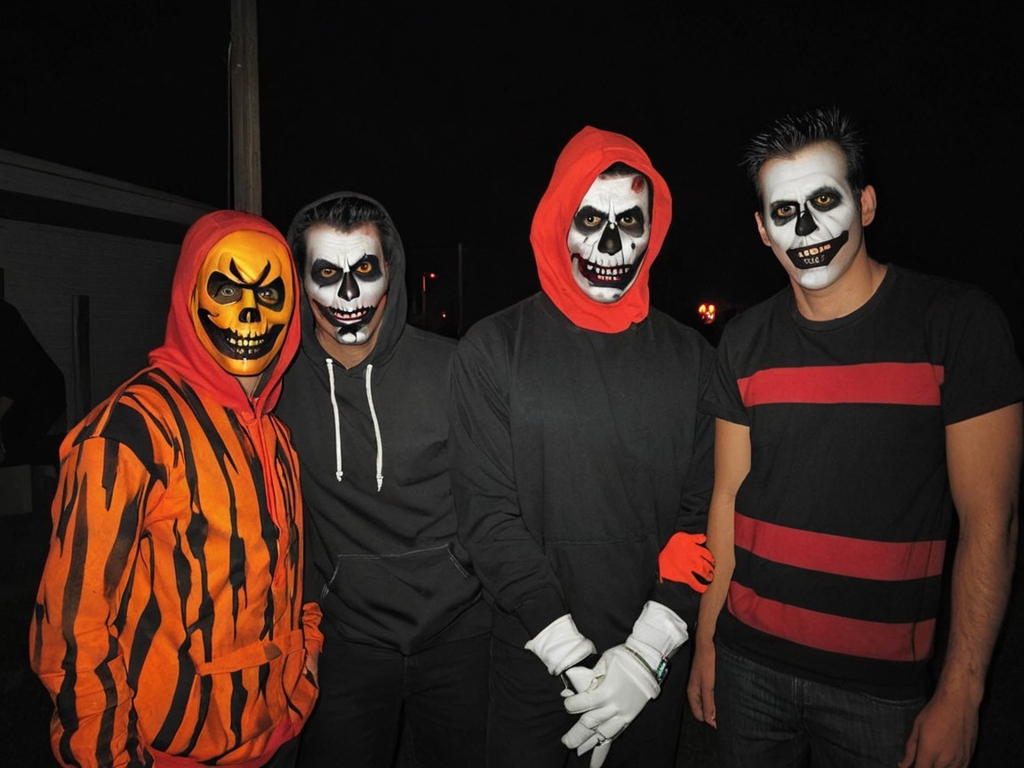 Halloween Costumes Featuring Skull Masks and Face Paint