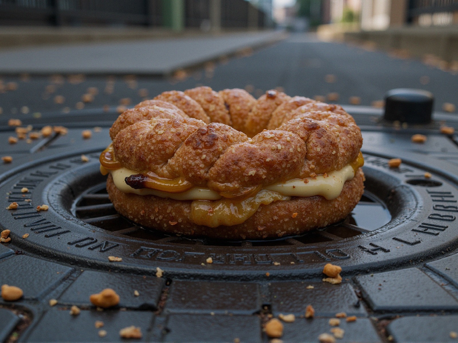 Braided Pastry on Manhole Cover with Creamy Filling