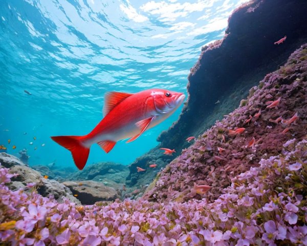 Vibrant Red Fish in a Colorful Underwater Landscape