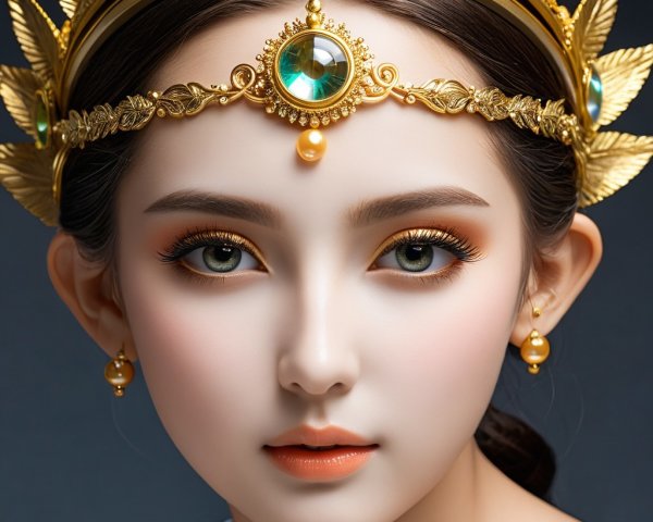 Young Woman with Golden Crown and Elegant Features