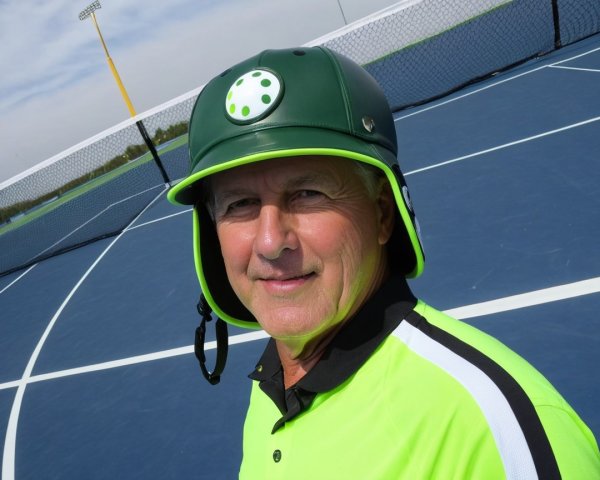 Smiling Man in Bright Green Tennis Gear on Court