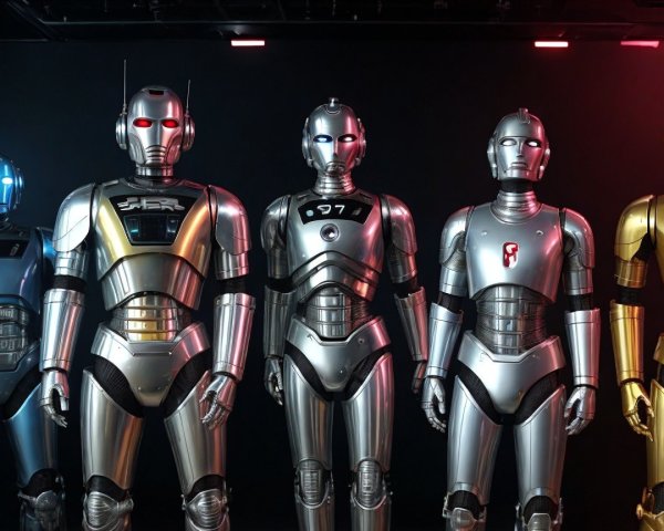 Futuristic Robots Displayed Against Dark Backdrop