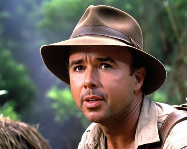 Man in Safari Hat Amidst Lush Greenery Exploring Jungle