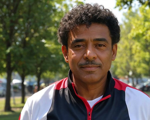 Man in Sporty Jacket in Serene Park Setting