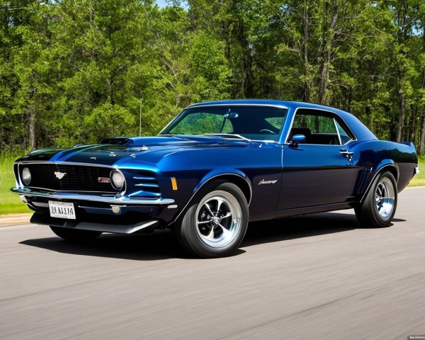 1970 Blue Muscle Car on Scenic Roadway