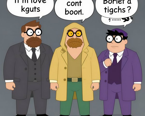 Cartoon Lineup of Three Men with Distinct Features